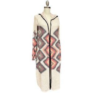 Scully Beige Southwest Aztec Hooded Duster Cardigan XL